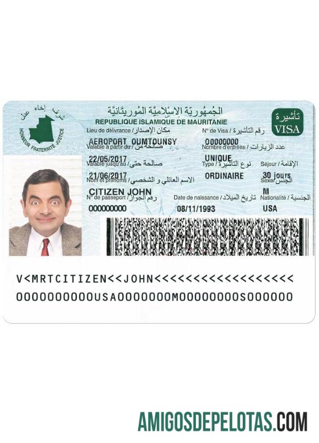 Visto para Mauritânia Versão 2 modelo